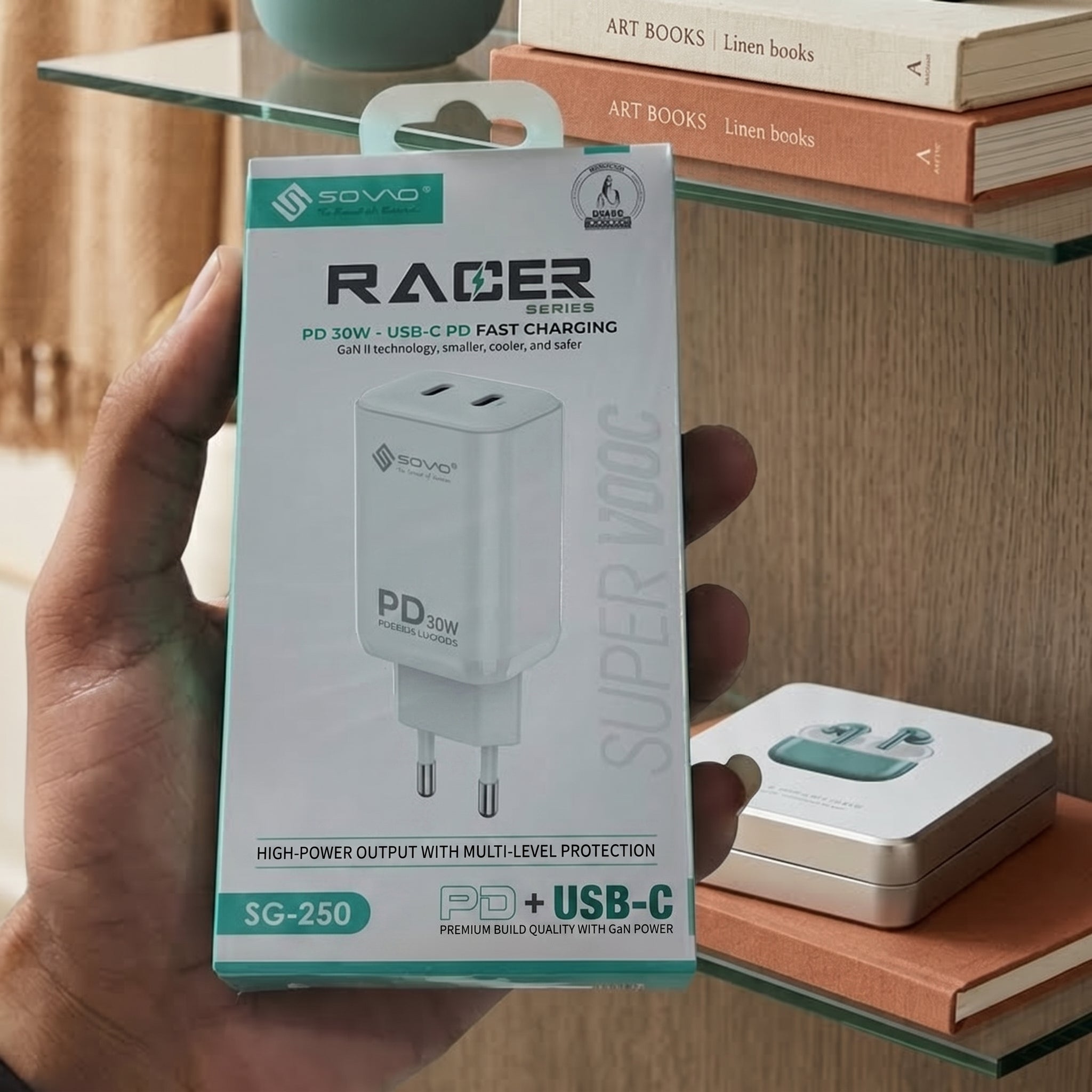 SOVO Racer Series SG-250 40W Dual Port Fast Charger | USB-A + USB-C PD Wall Adapter
