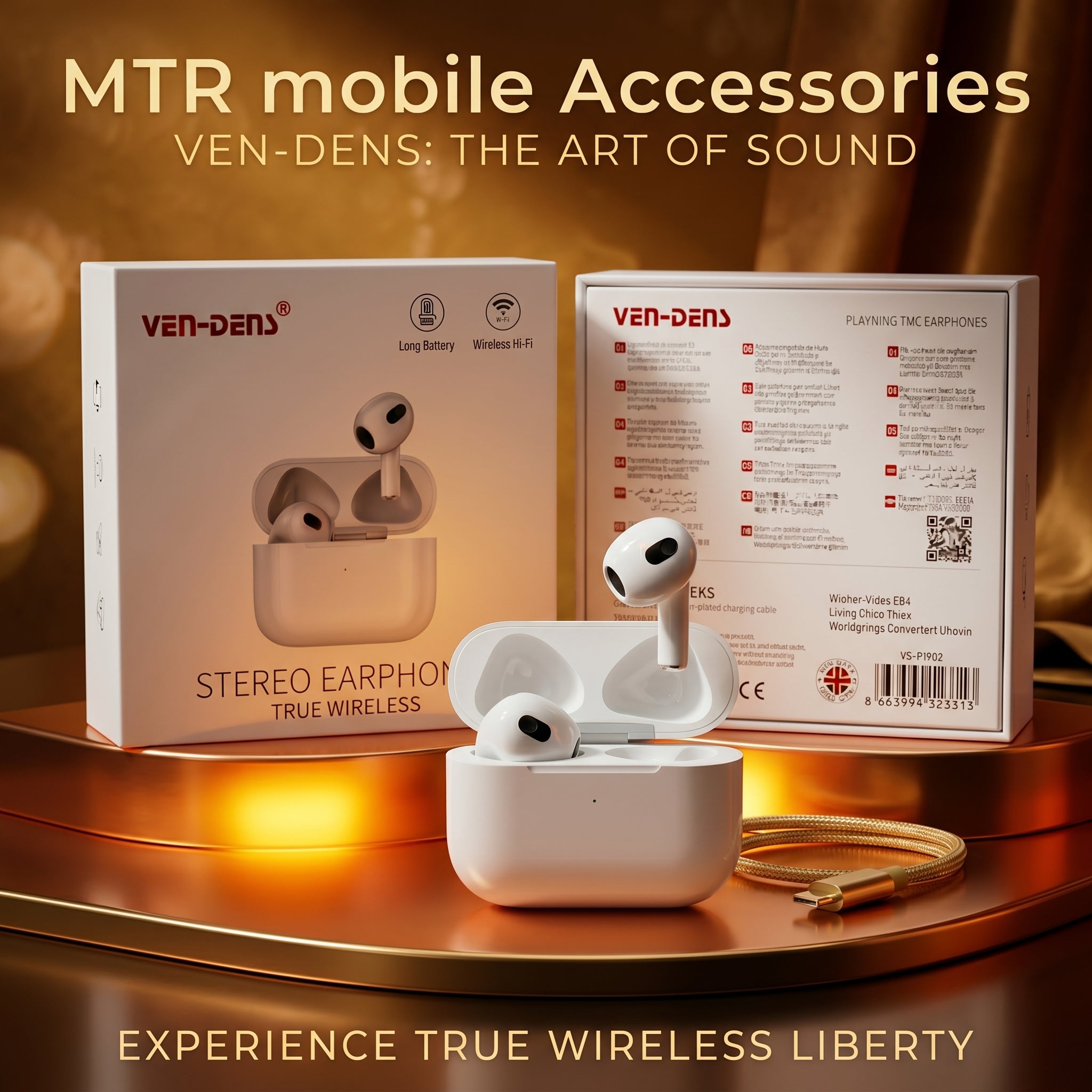VEN-DENS UK Original 3rd Gen True Wireless Earbuds – Stereo Sound, Wireless V5.4 & Long Battery Life