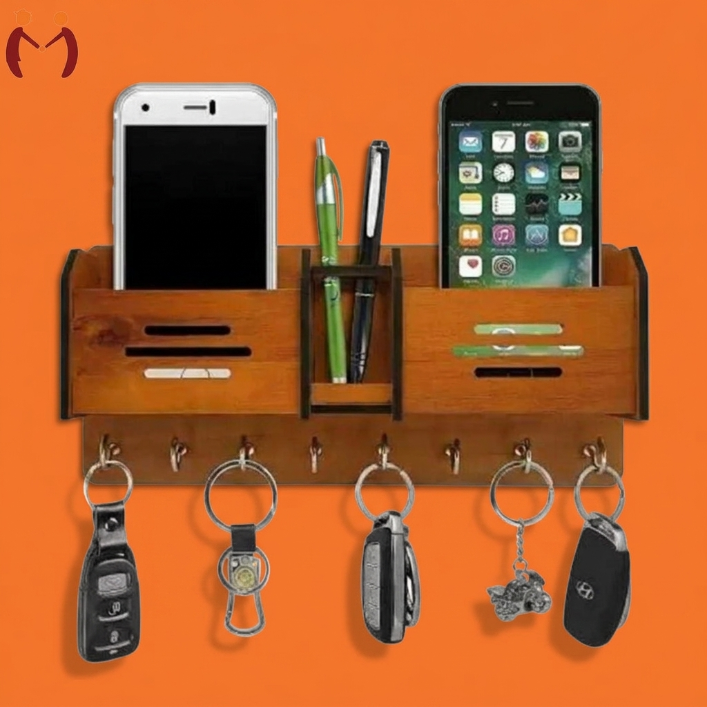 Wooden Mobile & Key Holder with Hooks