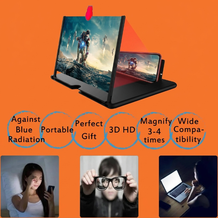 Video Amplifying Screen for Gaming, 3D HD, Portable, Blue Light Protection