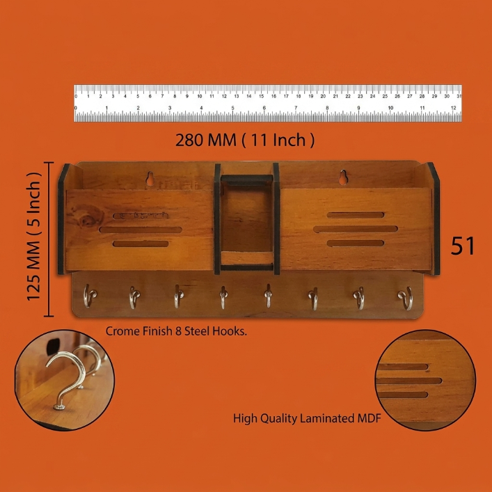 Wooden Mobile & Key Holder with Hooks